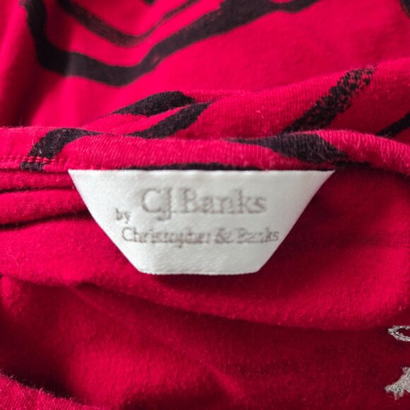 CJ BANKS Red & Black Jewelled 3/4 sleeve Top 2X - Picture 3 of 4